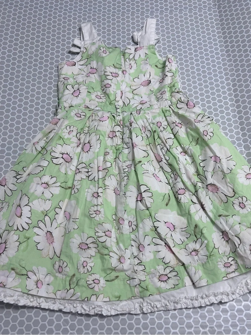 Light Green Daisy Print Sundress Sleeveless  Dress 100% Cotton Size 6X/7